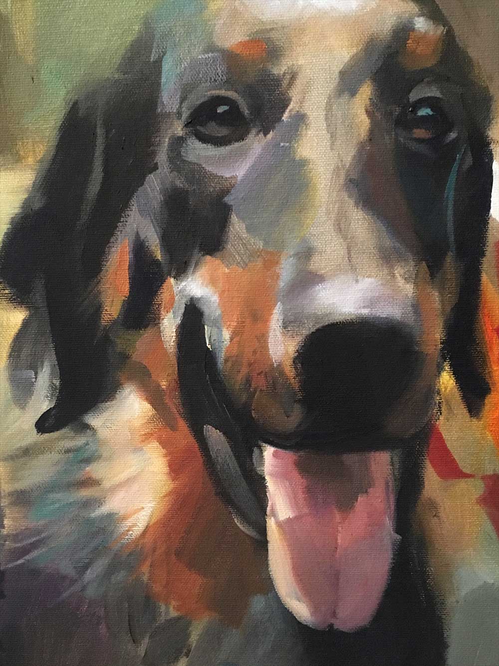 Painted portrait of a dog